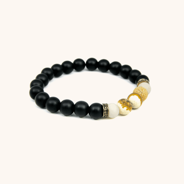 צמיד חרוזים שחור בשילוב אבני חן מט - דגם Liroy